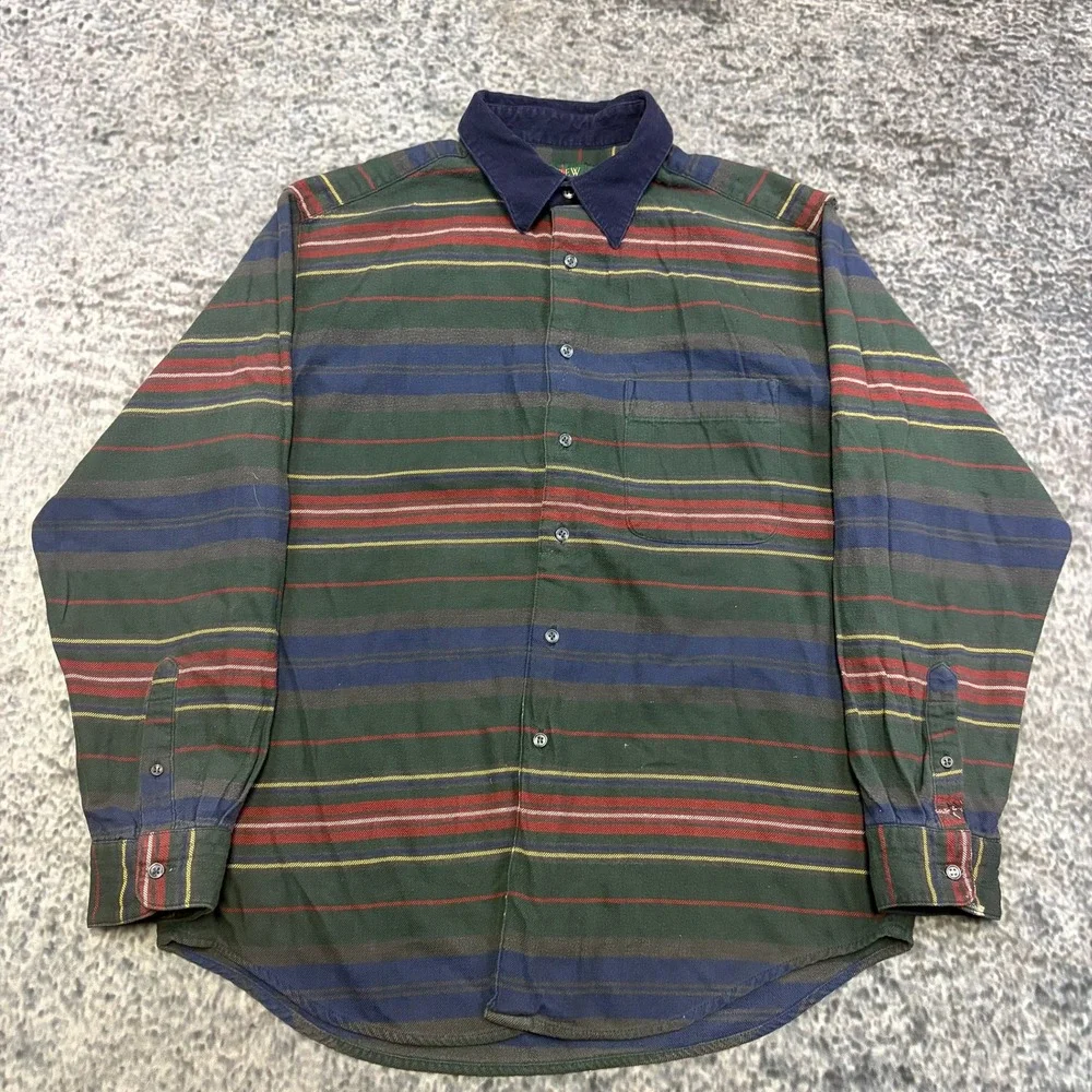 Vintage J. Crew Shirt Button Down Horizontal Striped‎ Mens Large Casual Preppy